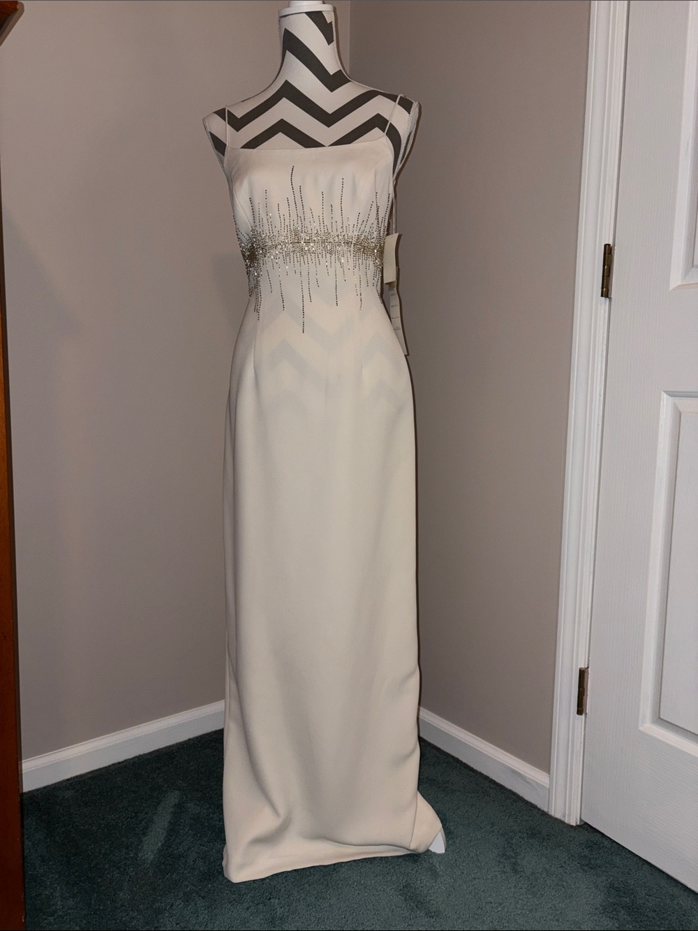Marie St. Claire Strapless Ivory Evening Gown with Beaded Waist Detail size 4